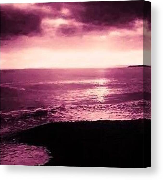 Sunset Beach Pink Sea Ocean Sky Clouds Love Earth Colors Background Canvas Print featuring the photograph Sunset Beach Pink by Candy Floss Happy