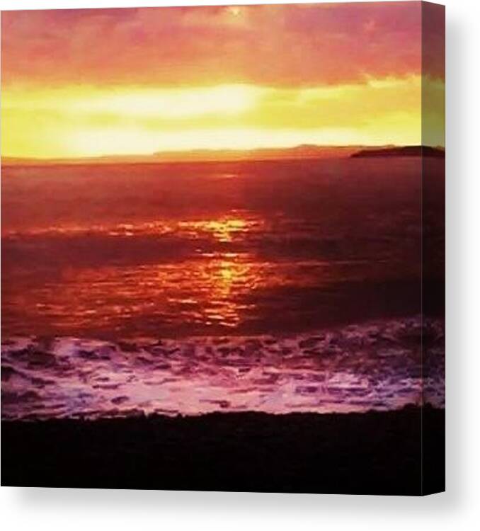 Sunset Beach Beaches Love Holiday Summer Sun Shimmer Sand Clouds Sky Skies Red Warm Glow Shimmer Canvas Print featuring the photograph Sunset by Candy Floss Happy