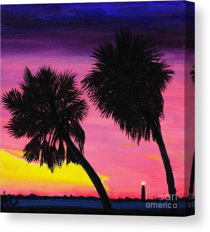 Sunset Canvas Print featuring the painting Sunset Palms at Fort Desoto by Jane Axman