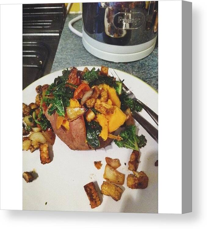 Nomnom Canvas Print featuring the photograph Sweet Potatoe With Tofu, Kale, Spinach by Coco Cole