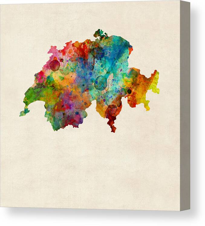 Urban Canvas Print featuring the photograph Switzerland Watercolor Map by Michael Tompsett