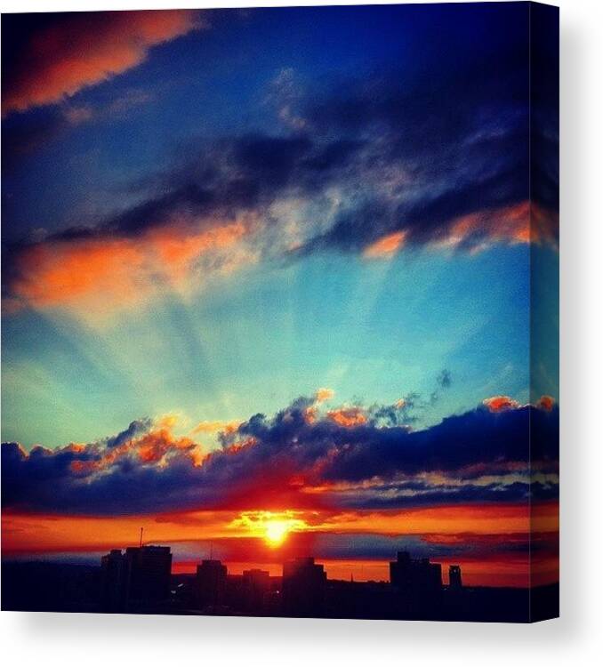 Clouds Canvas Print featuring the photograph Sunset Over Syracuse by Whitney Wagner