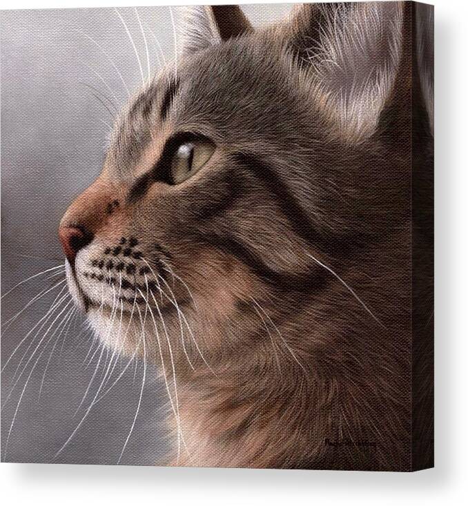 Cat Canvas Print featuring the painting Tabby Cat Painting by Rachel Stribbling