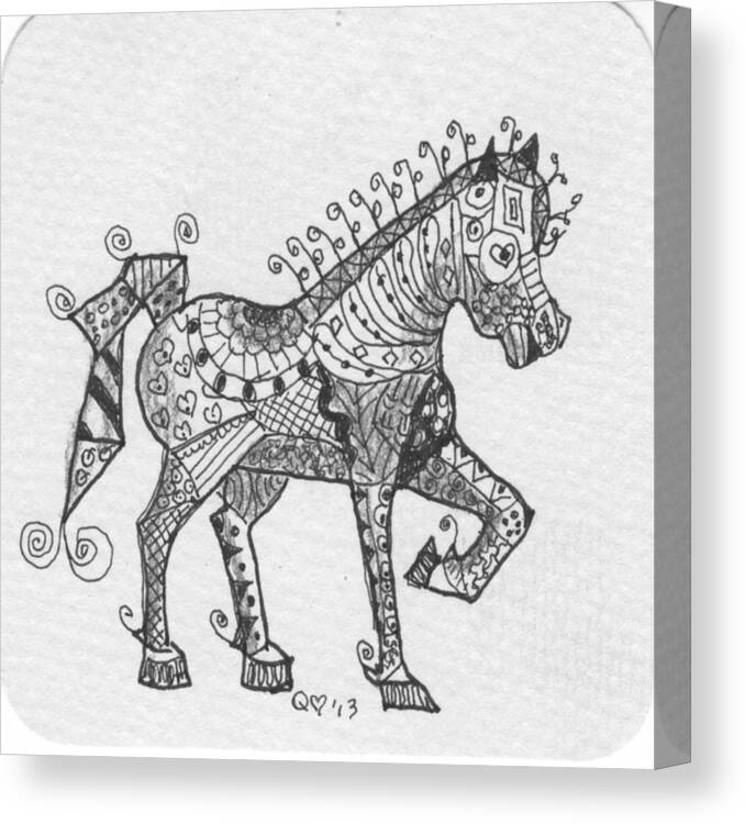 Zentangle Canvas Print featuring the drawing Tangle Horse 2 by Quwatha Valentine