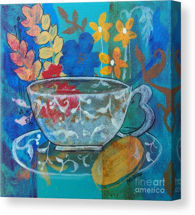 Tea Cup Canvas Print featuring the painting Tea With Biscuit by Robin Pedrero