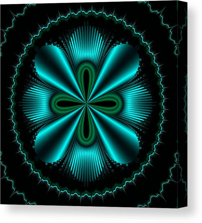 Teal Mandelbrot Canvas Print featuring the painting Teal Wheel Mandelbrot by Faye Giblin