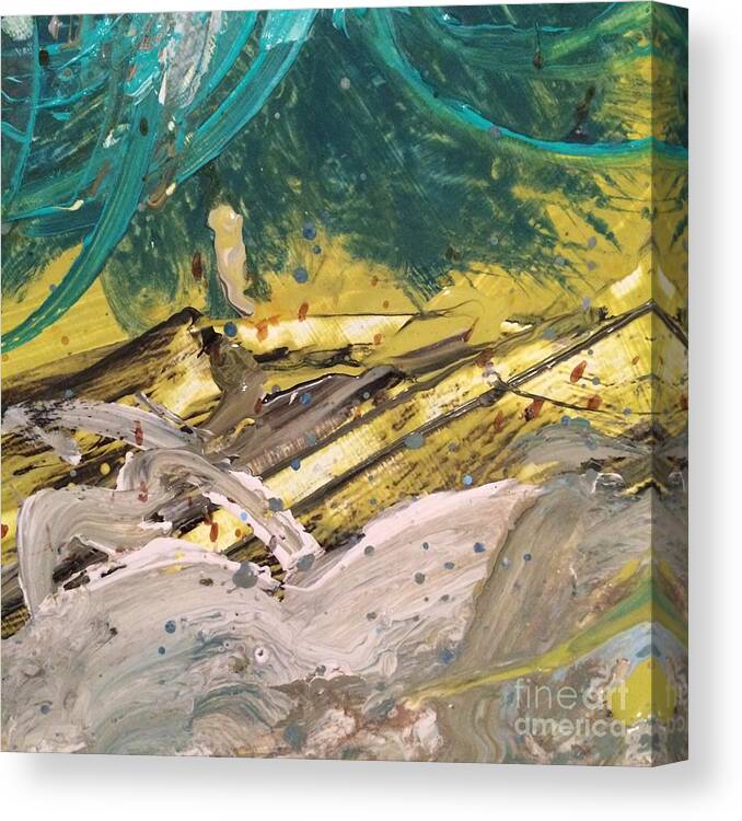 Teal Yellow White Abstract Canvas Print featuring the painting Teal yellow white abstract by Robin Pedrero