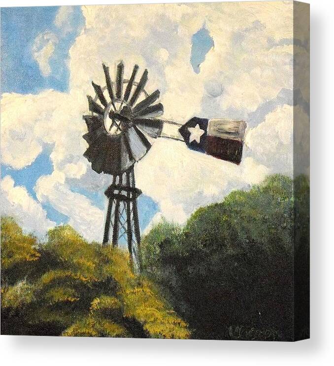 Texas Canvas Print featuring the painting Texas Windmill by Melissa Torres