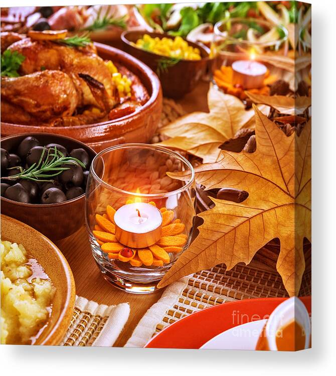 Autumn Canvas Print featuring the photograph Thanksgiving table decoration by Anna Om