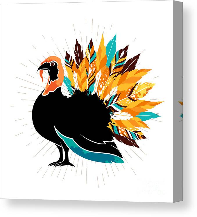 Feather Canvas Print featuring the digital art Thanksgiving Turkey With Feathers by Ksanagraphica
