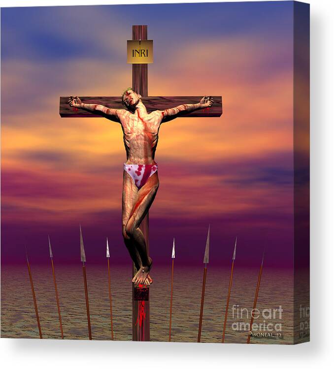 Figures Canvas Print featuring the digital art The Crucifixion by Walter Neal