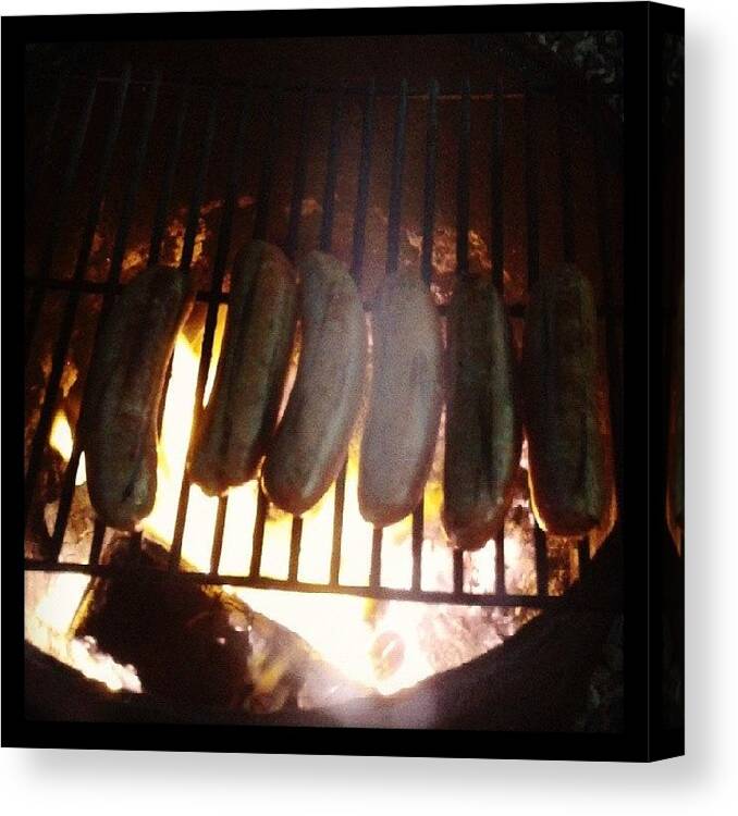  Canvas Print featuring the photograph The Italian Sausage Is On The Grill & by Saija Lehtonen