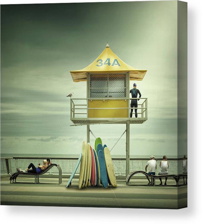 Creative Edit Canvas Print featuring the photograph The Life Guard by Adrian Donoghue