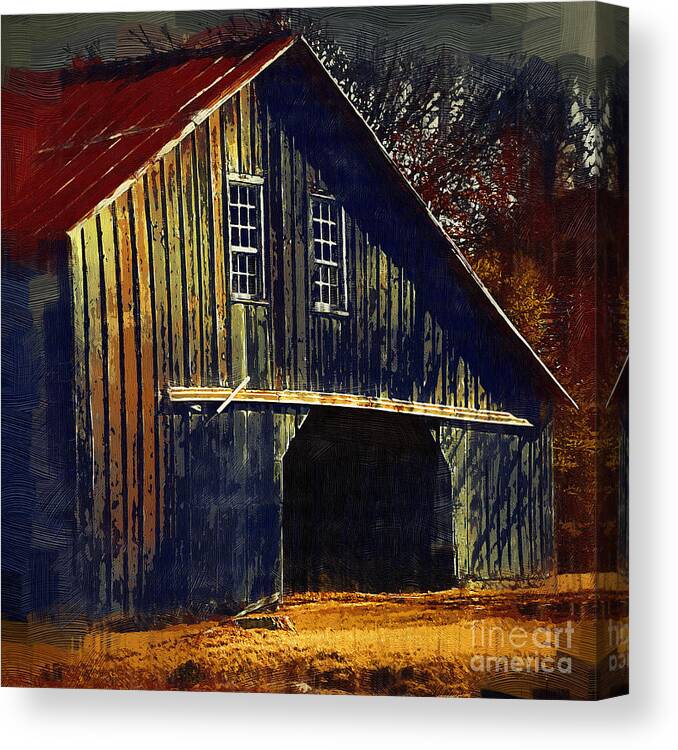 Barn Canvas Print featuring the digital art The Old Iowa Hay Barn by Kirt Tisdale