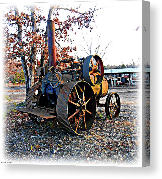 Steam Tractor Canvas Print featuring the digital art The Old Steam Tractor by K Scott Teeters