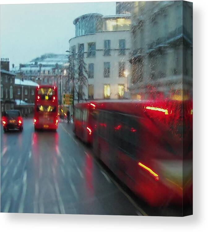 City Scene Canvas Print featuring the photograph The Red Buses of London by Jan Moore