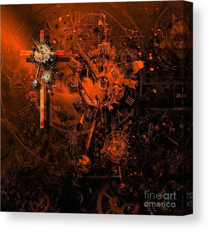Cross Canvas Print featuring the digital art The redemption of the technical and digital world by Franziskus Pfleghart