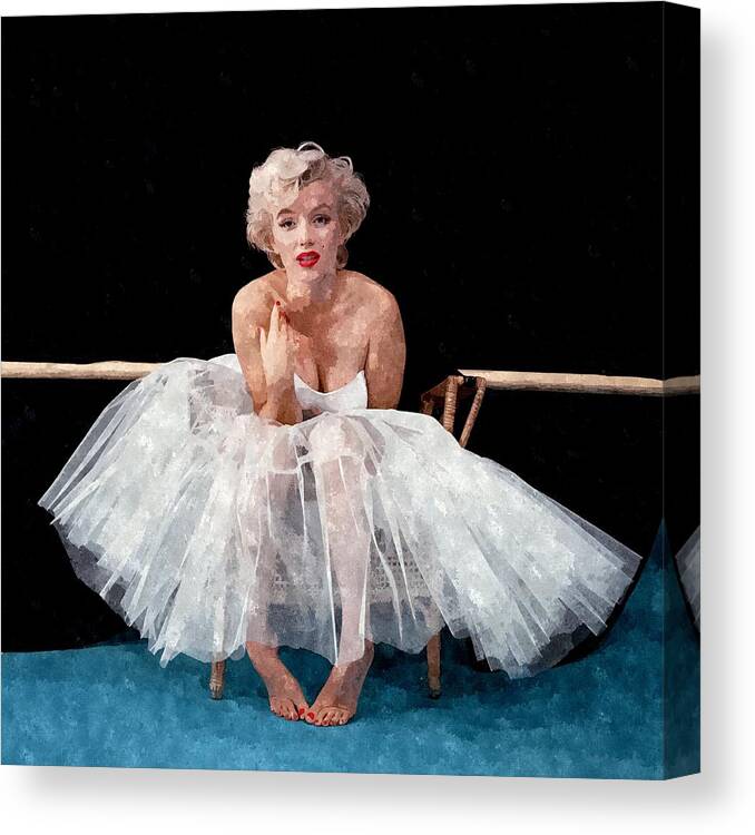 White Canvas Print featuring the painting The White Dress of Marilyn by Florian Rodarte