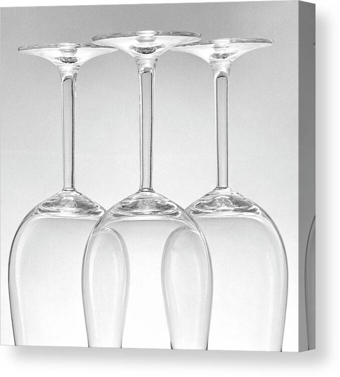 White Background Canvas Print featuring the photograph Three Glasses B&w by Lisa Karloo Photography