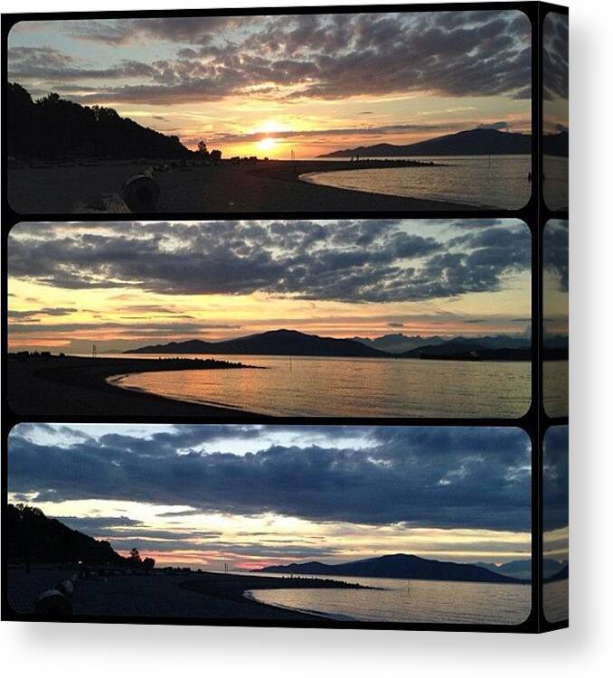 Ocean Canvas Print featuring the photograph Three stages of a sunset by Connie Pretula