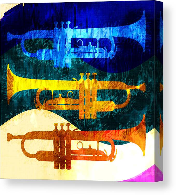 Trumpet Canvas Print featuring the digital art Three Trumpets by David G Paul