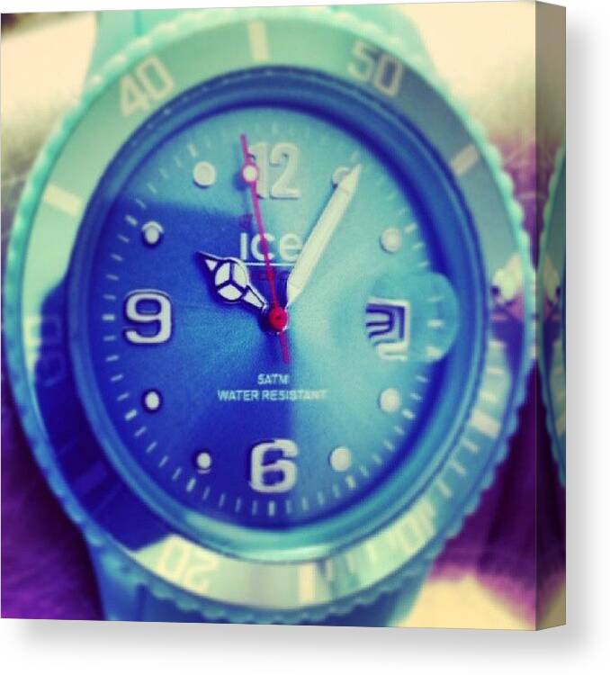 Blue Canvas Print featuring the photograph #time#tick#tock#ice#watch# by Vicky Combs