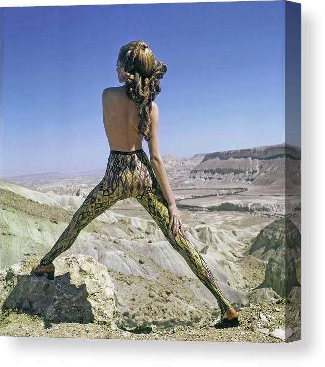 Accessories Canvas Print featuring the photograph Topless Model In Emilio Pucci Tights by John Cowan