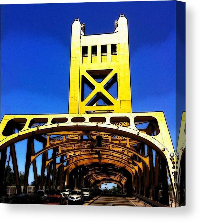 Bridge Canvas Print featuring the photograph #tower #bridge #sacramento #paintstyle by Aka J