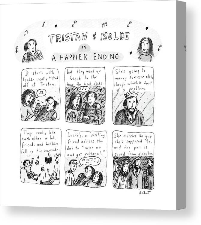 Music Canvas Print featuring the drawing Tristan & Isolde In A Happier Ending by Roz Chast