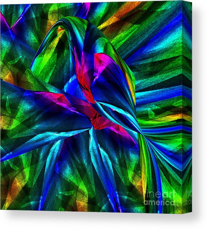 Bird Canvas Print featuring the digital art Tropical Bird sits on a Tropical Tree by Klara Acel