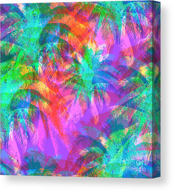 Palm Canvas Print featuring the digital art Tropical Pattern Depicting Pink by Yulianas
