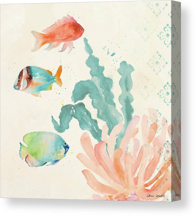 Tropical Canvas Print featuring the painting Tropical Teal Coral Medley I by Lanie Loreth