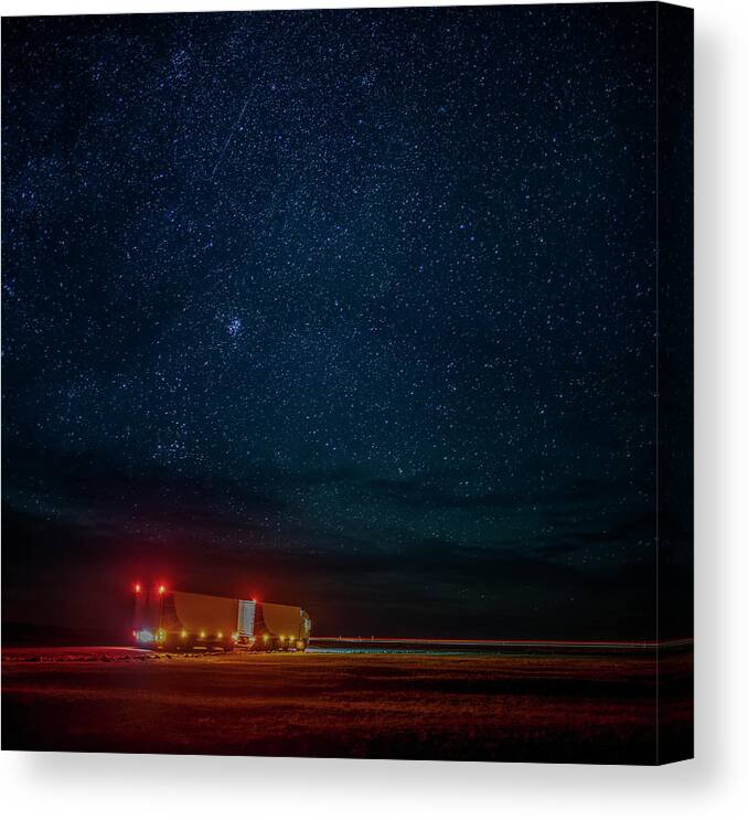 Scenics Canvas Print featuring the photograph Truck On The Move With A Starry Night by Arctic-images