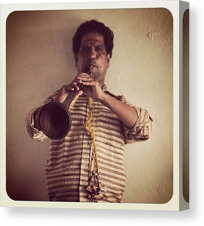 Srimariammantemple Canvas Print featuring the photograph Trumpeter #india #trumpet #music #hindu by Dani Daniar