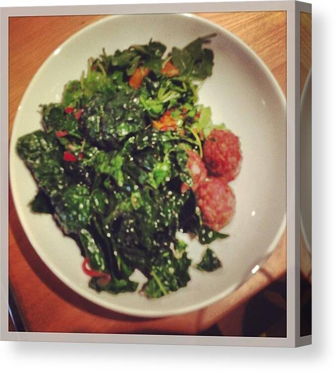 Cleaneating Canvas Print featuring the photograph Turkey Meatballs, Arugula And Kale by Burk Jackson