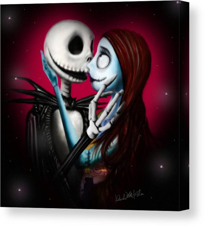 Jack Skeletron Canvas Print featuring the digital art Two in one heart by Alessandro Della Pietra