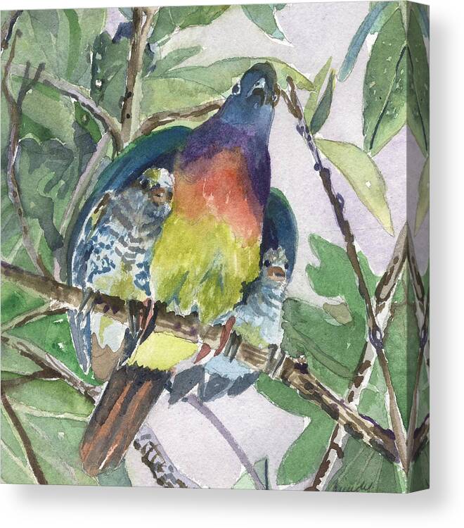 Dove Canvas Print featuring the painting Under Her Wings by Mindy Newman