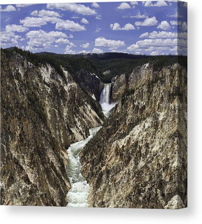 Landscape Canvas Print featuring the photograph Lower Falls of Yellowstone River by Mark Harrington