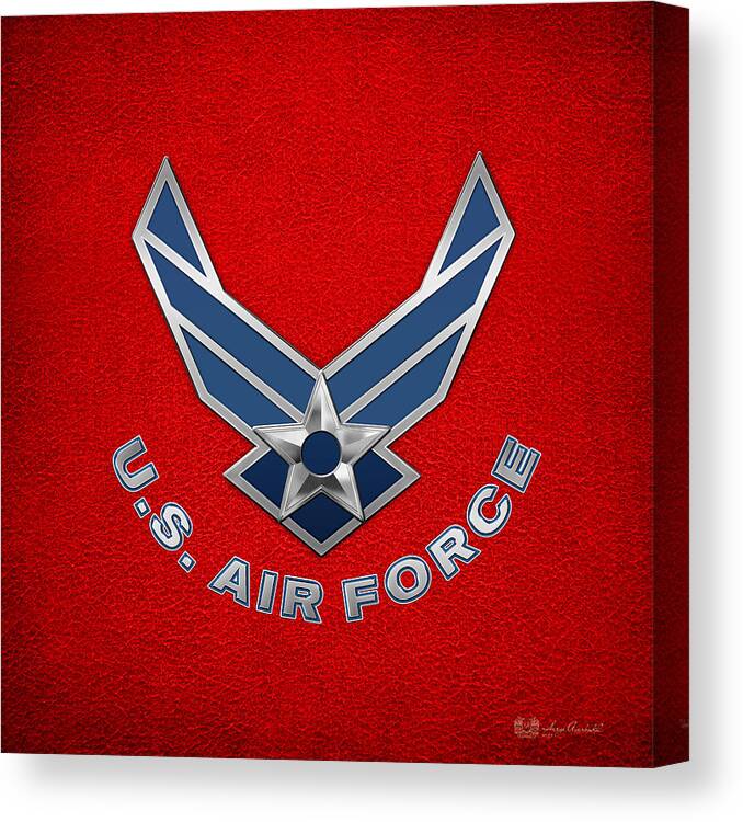 'military Insignia & Heraldry 3d' Collection By Serge Averbukh Canvas Print featuring the digital art U. S. Air Force - U S A F Logo on Red Leather by Serge Averbukh