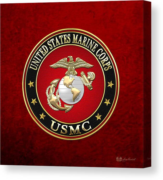 'military Insignia & Heraldry 3d' Collection By Serge Averbukh Canvas Print featuring the digital art U S M C Eagle Globe and Anchor - E G A on Red Velvet by Serge Averbukh