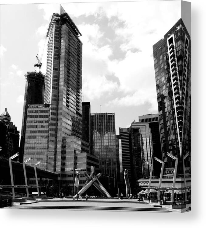 Vancouver Canvas Print featuring the mixed media Vancouver Olympic Cauldron- black and white photography by Linda Woods