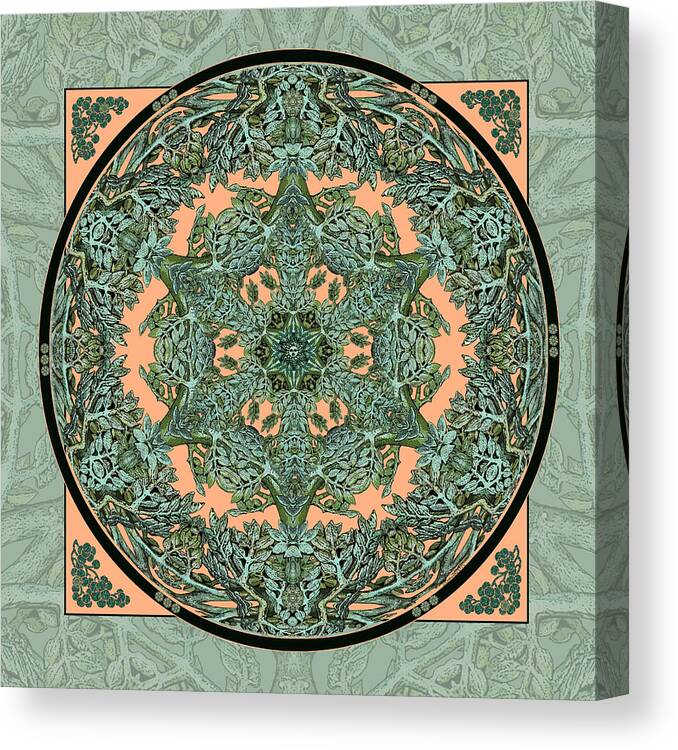 Mandala Canvas Print featuring the digital art Verdigris Leaf and Branch by Deborah Smith