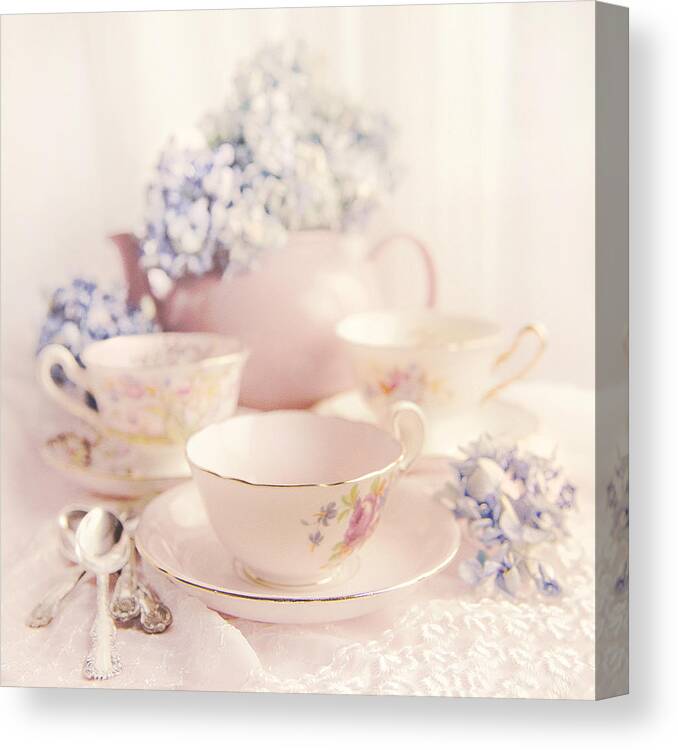 Kitchen Canvas Print featuring the photograph Vintage Teacups by Theresa Tahara