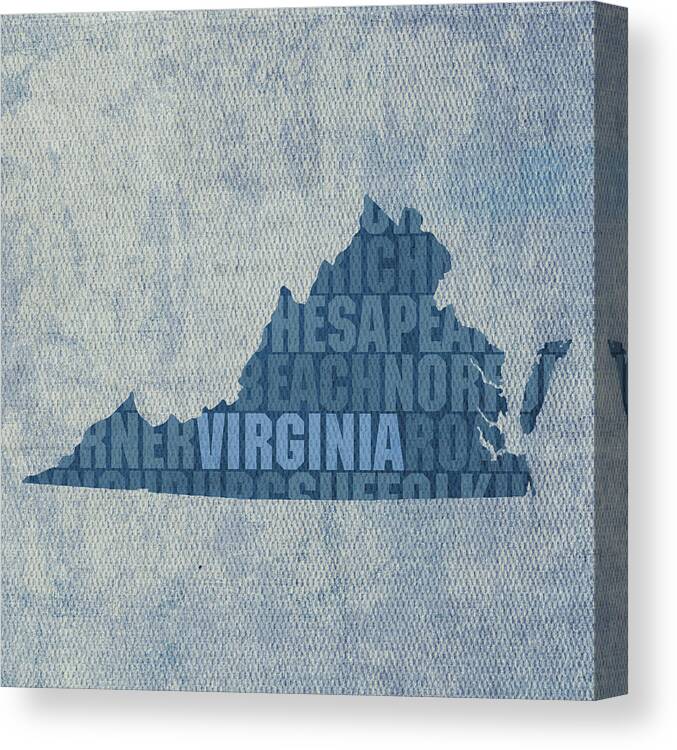 Virginia Word Art State Map On Canvas Canvas Print featuring the mixed media Virginia Word Art State Map on Canvas by Design Turnpike