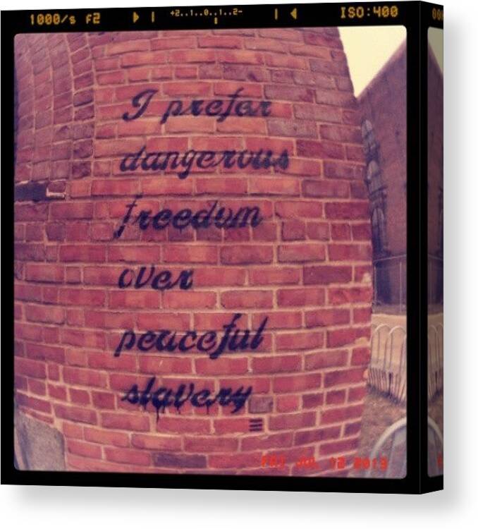 Beauty Canvas Print featuring the photograph #wall #brick #text #writing #words by Katie Ball