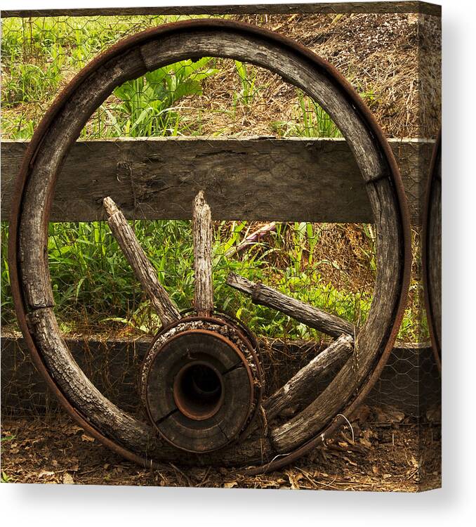 Wagon Wheel Card Canvas Print featuring the photograph WWW. Wasted Wagon Wheel by Guy Shultz