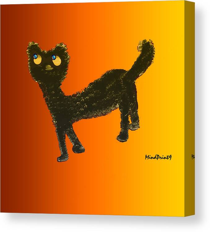 Black Cat Canvas Print featuring the digital art Watchful Cat by Asok Mukhopadhyay