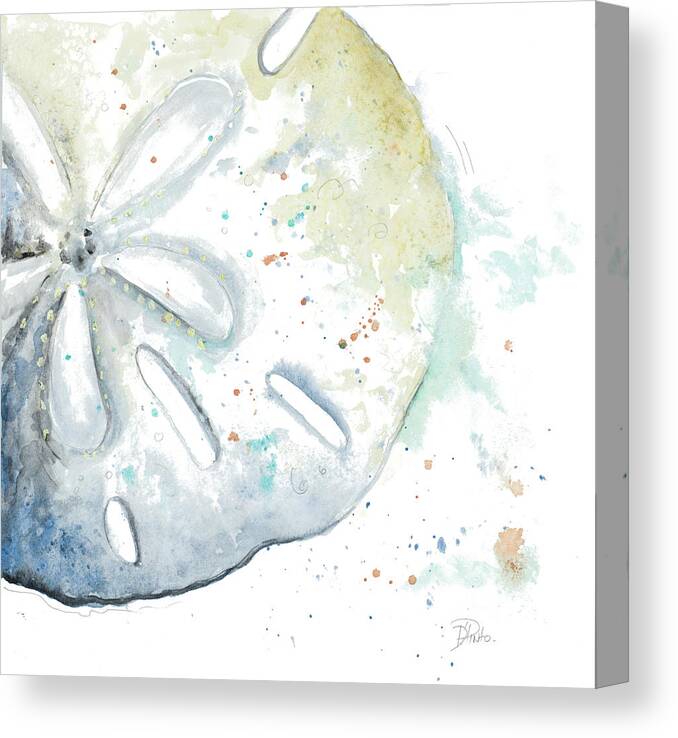 Watersanddollarshellcoastal Canvas Print featuring the painting Water Sand Dollar by Patricia Pinto