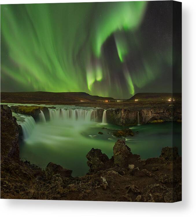Aurora Canvas Print featuring the photograph Waterfall Of Gods by Jan ??m??d Master