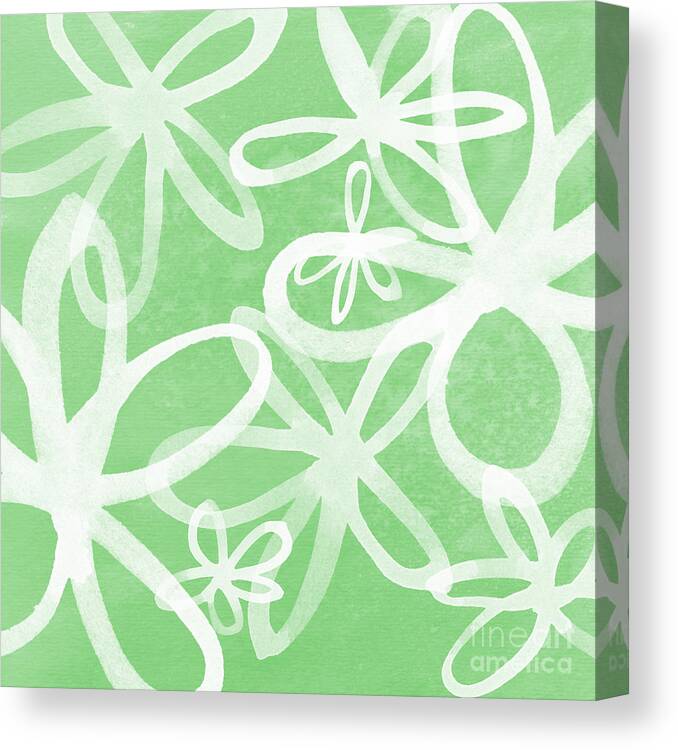 Large Abstract Floral Painting Canvas Print featuring the painting Waterflowers- green and white by Linda Woods